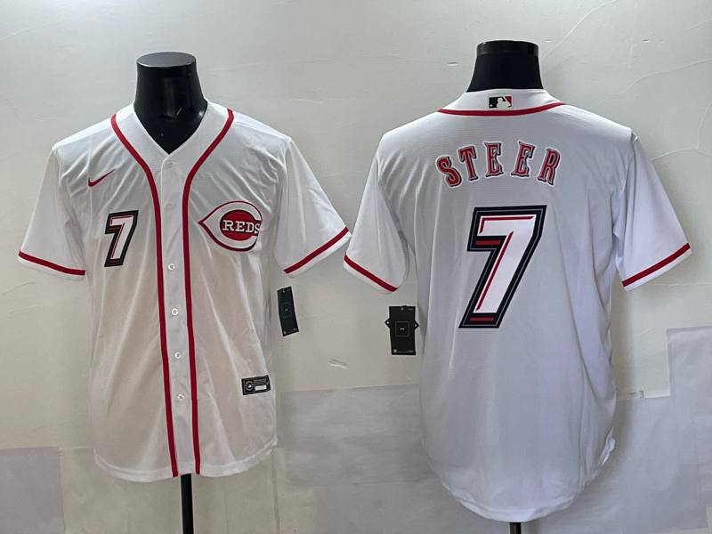 Men Cincinnati Reds #7 Steer white 2025 Nike MLB Jersey 008